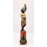 A GOOD LARGE FEMALE BLACKAMOOR STANDING FIGURE, late 19th Century, wearing a brightly painted and