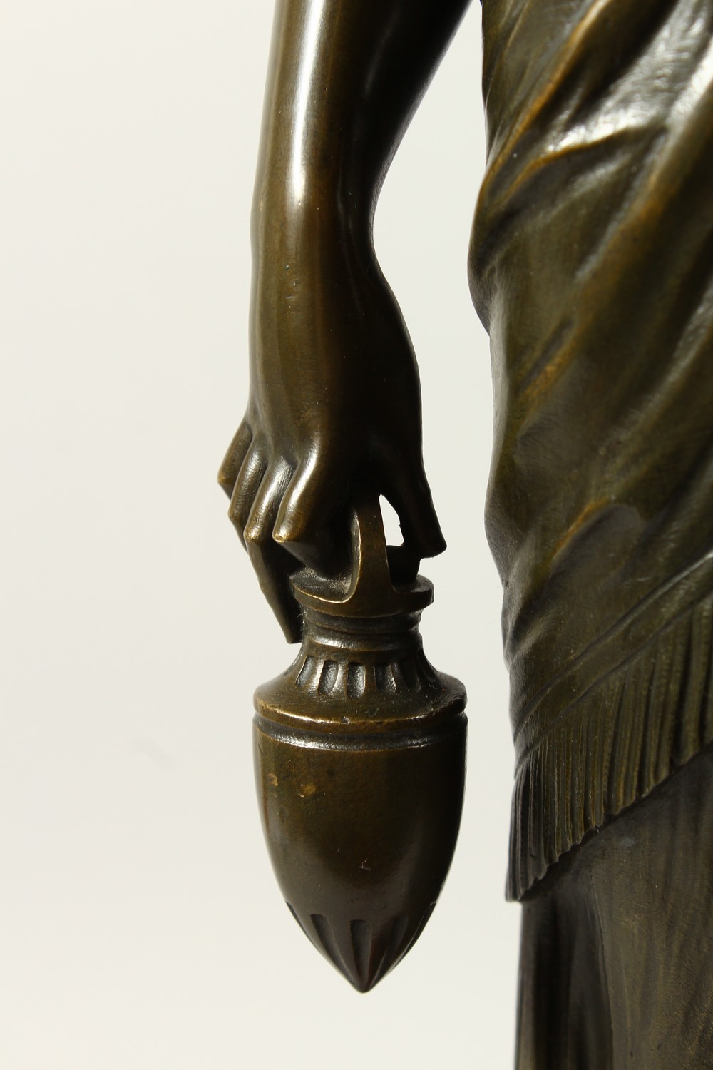 A VERY GOOD PAIR OF BRONZE, ORMOLU AND MARBLE CANDELABRA, modelled as a pair of classical femal - Image 3 of 20