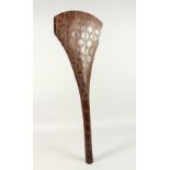 A FIJIAN DUI CLUB, probably Tongan, of broad paddle form with incised decoration. 84cms long x 28cms