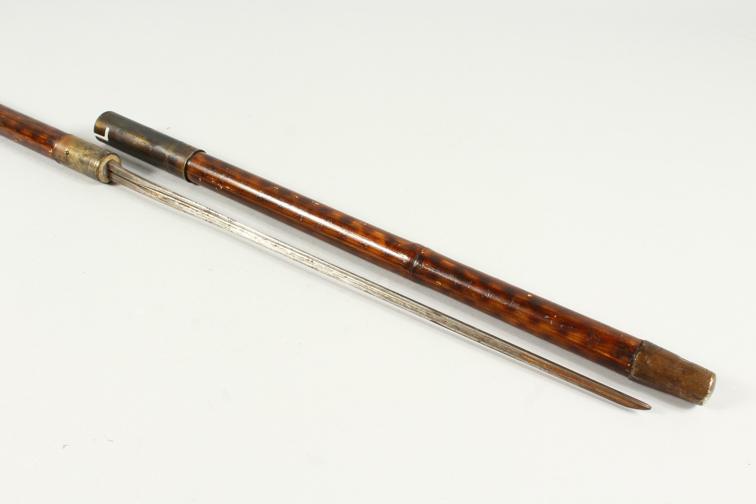 A 19TH CENTURY SWORD STICK, with rhino horn handle, bamboo shaft with triangular shape blade. - Image 8 of 21