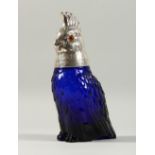 A BRISTOL BLUE GLASS AND PLATE PARROT CLARET JUG.