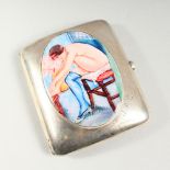 A PLAIN CIGARETTE CASE, the front with an enamel of a nude. Birmingham 1913.