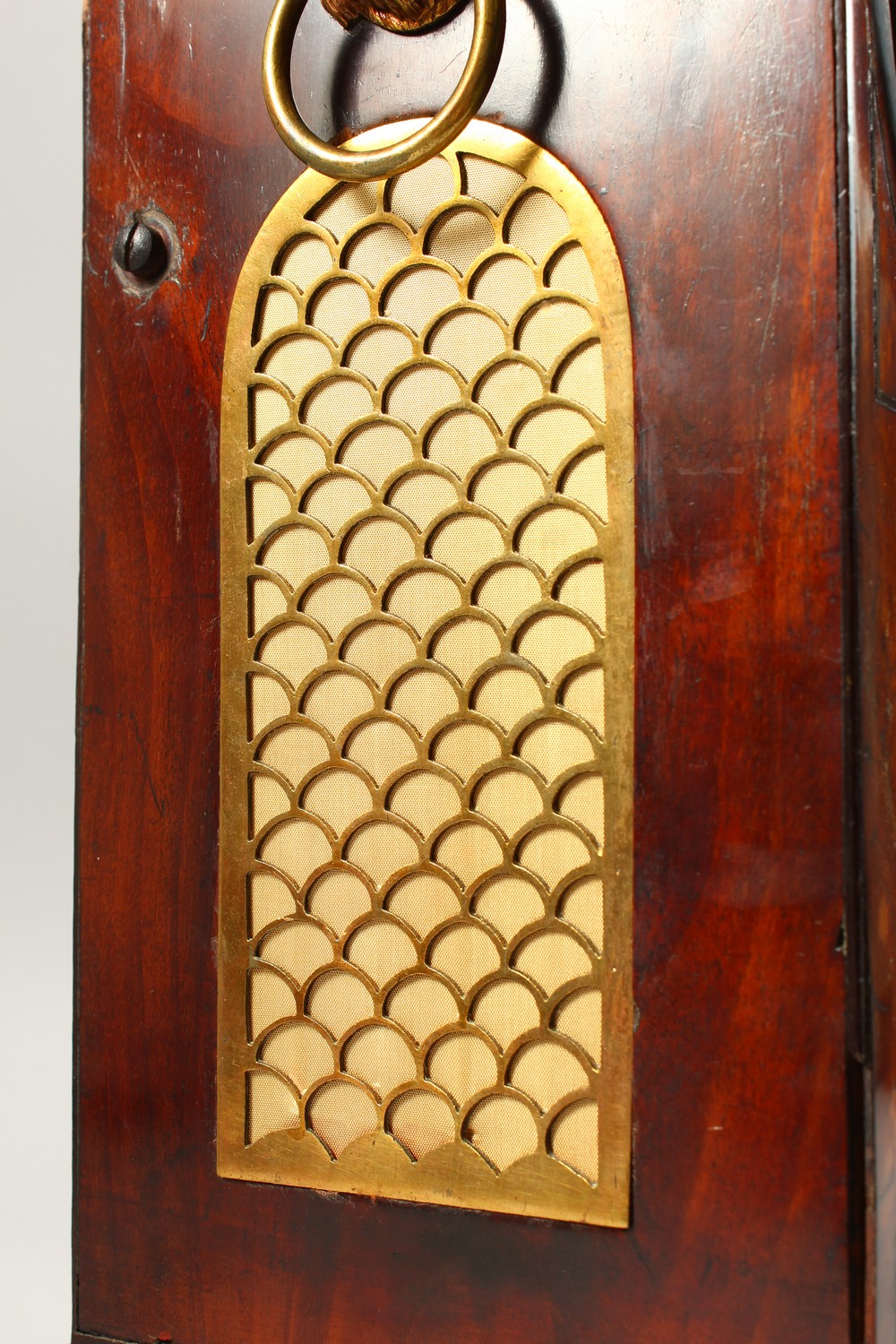 A REGENCY MAHOGANY BRACKET CLOCK, with domed top, brass grilled sides, lion ring handle, eight-day - Image 3 of 13