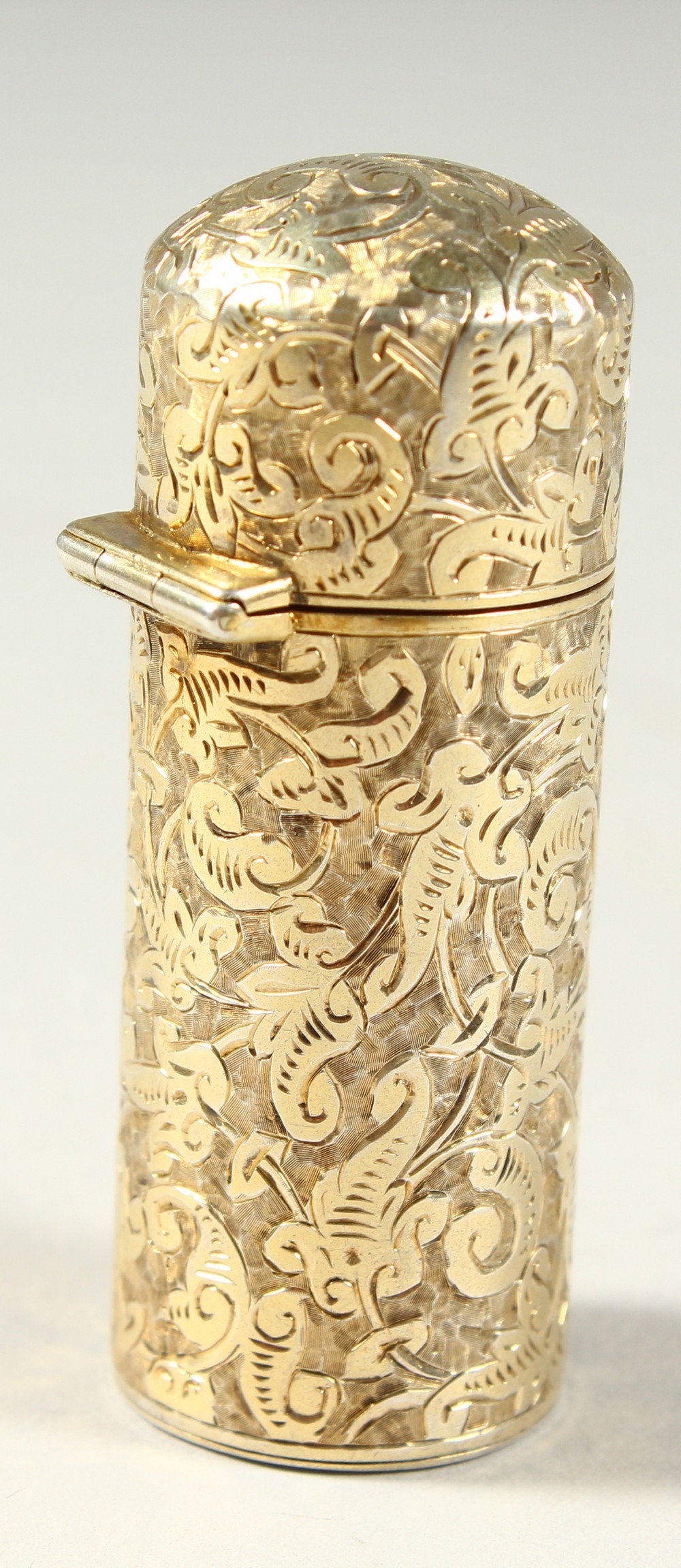 A GOOD VICTORIAN SILVER GILT ENGRAVED DAUM SHAPED SCENT BOTTLE with glass stopper. Chester 1888. 5. - Image 2 of 7
