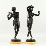 F. J. DURET (1804-1865) FRENCH, "NEAPOLITAN DANCERS", a good pair of bronze figures of male dancers,