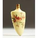 A SMALL ROYAL WORCESTER BLUSH IVORY SCENT BOTTLE, painted with blossom. 9cms long.