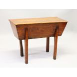 AN 18TH CENTURY ELM DOUGH BIN, with removable rectangular top, tapering sides on square legs. 102cms