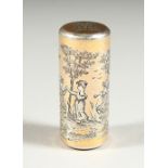 A SUPERB VICTORIAN SILVER AND SILVER GILT SCENT BOTTLE BY SAMPSON MORDAN & CO, engraved with a boy