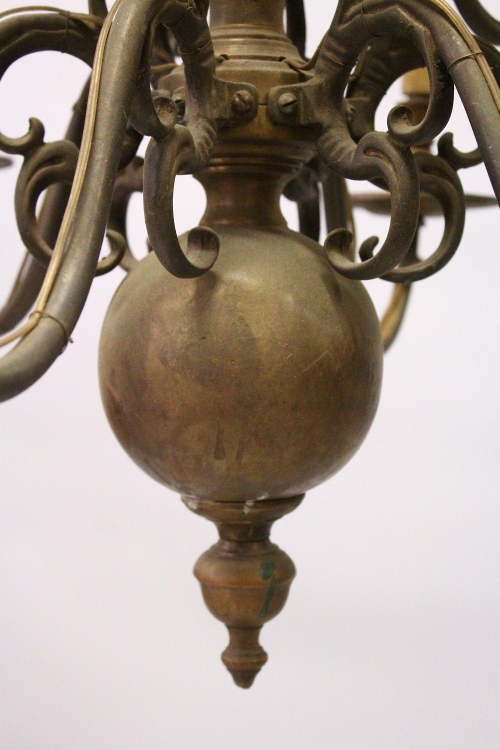 A GOOD DUTCH BRASS TWO TIER CHANDELIER with twelve scrolling branches. 2ft 6ins high x 2ft wide. - Image 6 of 11