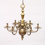 A DUTCH BRASS SIX BRANCH CHANDELIER. 2ft high.