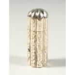 A VICTORIAN ENGRAVED RIBBED SCENT BOTTLE with glass stopper. Chester 1883. Maker H. & D. 6cms long x
