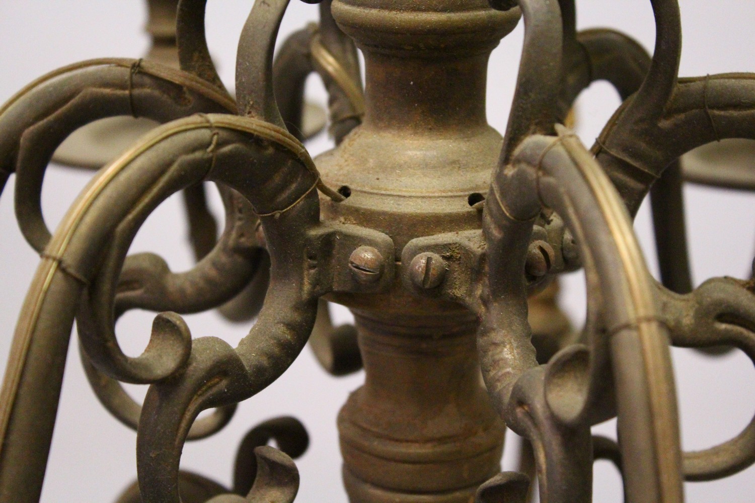 A GOOD DUTCH BRASS TWO TIER CHANDELIER with twelve scrolling branches. 2ft 6ins high x 2ft wide. - Image 4 of 11