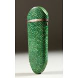 A GEORGE III SHAGREEN CASED GLASS SCENT BOTTLE. 12.5cms long.