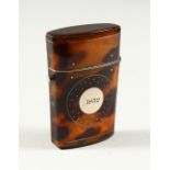 A GEORGE III TORTOISESHELL AND SILVER SCENT BOTTLE CASE with glass boat. 6cms long.