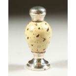 A RARE VICTORIAN SILVER MOUNTED EGG SHAPED SCENT BOTTLE. Birmingham 1885. Maker F. S. 7.5cms high.