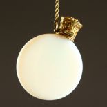 A VICTORIAN WHITE PORCELAIN CIRCULAR SCENT BOTTLE with gilt top and chain. 5cms diameter.