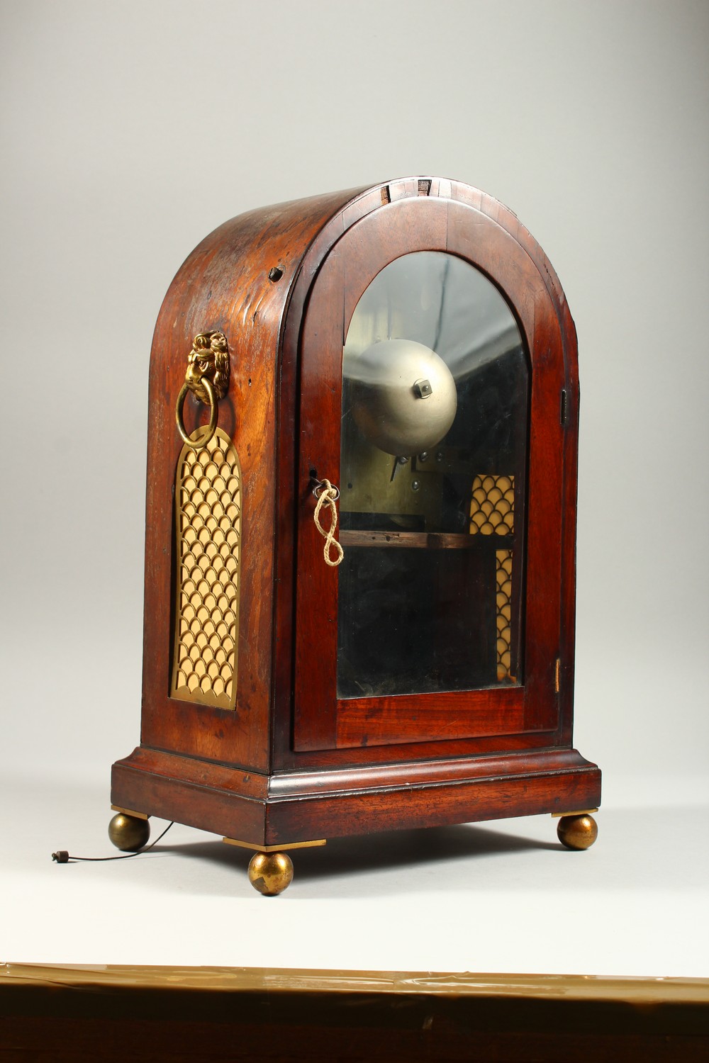 A REGENCY MAHOGANY BRACKET CLOCK, with domed top, brass grilled sides, lion ring handle, eight-day - Image 7 of 13