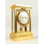 A VERY GOOD 19TH CENTURY FRENCH ORMOLU FOUR GLASS MANTLE CLOCK, with eight day movement striking