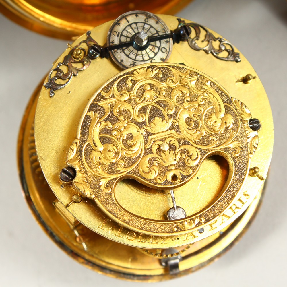 A VERY GOOD EARLY 18TH CENTURY FRENCH ONION WATCH by JOLLY, PARIS, with verge movement, the face - Image 11 of 11