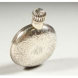 A VICTORIAN ENGRAVED SILVER CIRCULAR SCENT BOTTLE with screw off top, with initial W. Sheffield