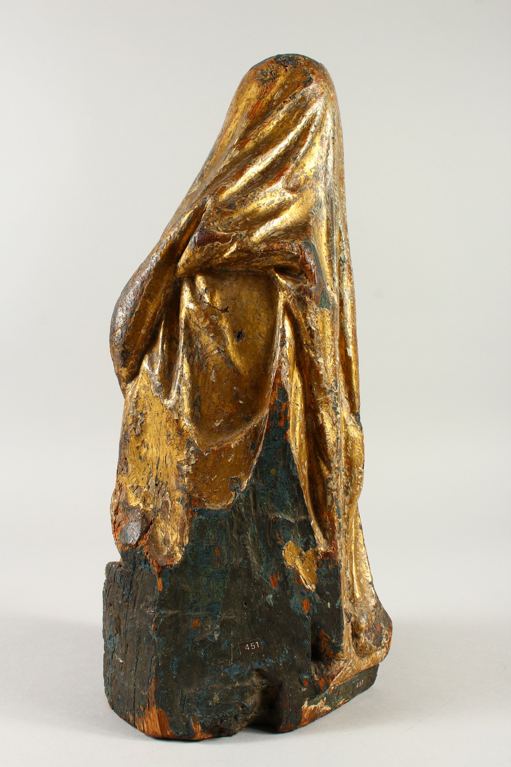 A 17TH - 18TH CENTURY ITALIAN CARVED, GILDED AND PAINTED MADONNA. 46cm high. - Image 4 of 6