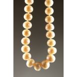A PEARL SINGLE ROW NECKLACE with 14k GOLD CLASP.