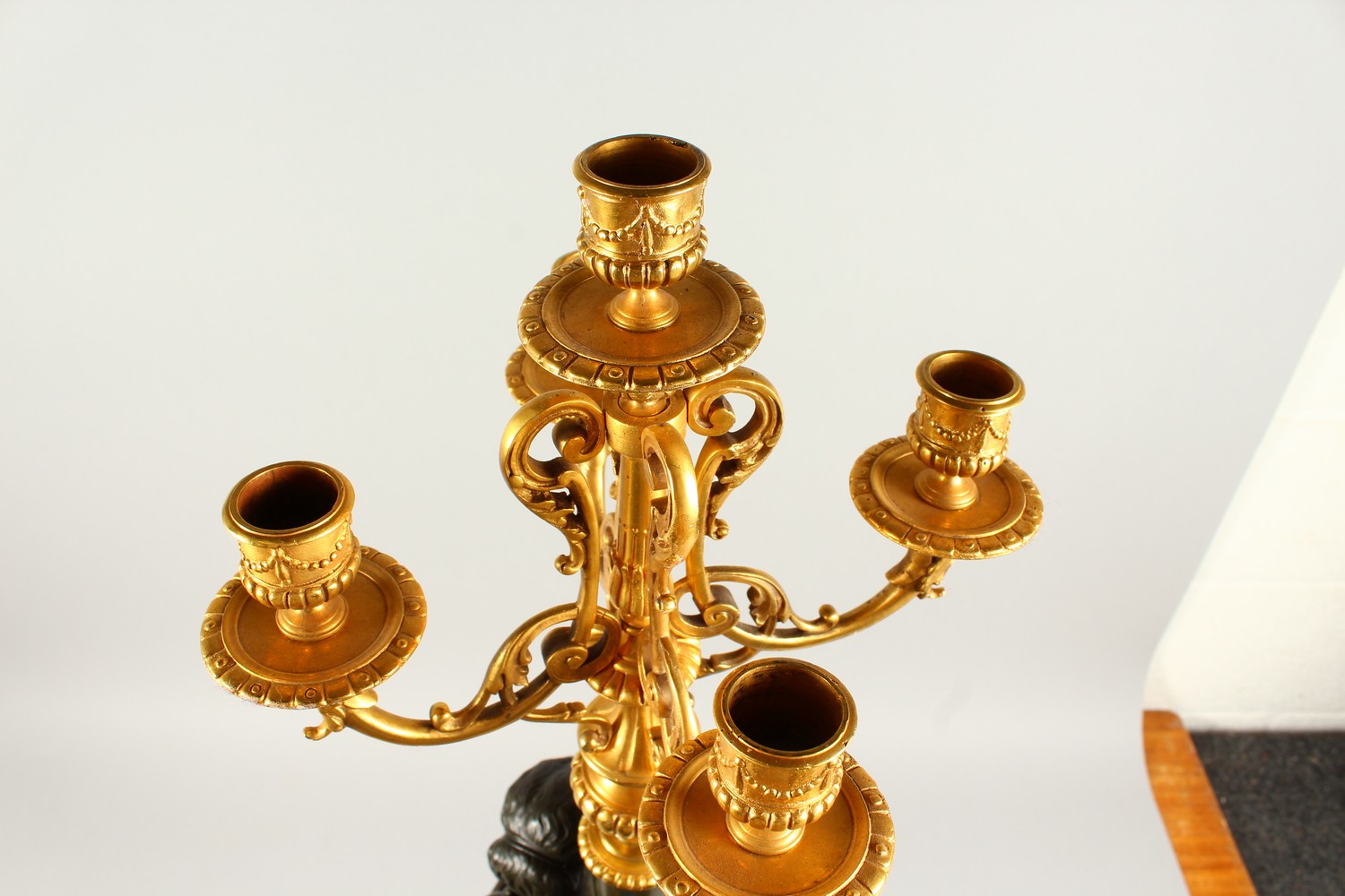 A VERY GOOD PAIR OF BRONZE, ORMOLU AND MARBLE CANDELABRA, modelled as a pair of classical femal - Image 17 of 20