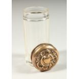 A VICTORIAN CUT GLASS PIN BOX with silver top. Birmingham 1900. 8cms long.