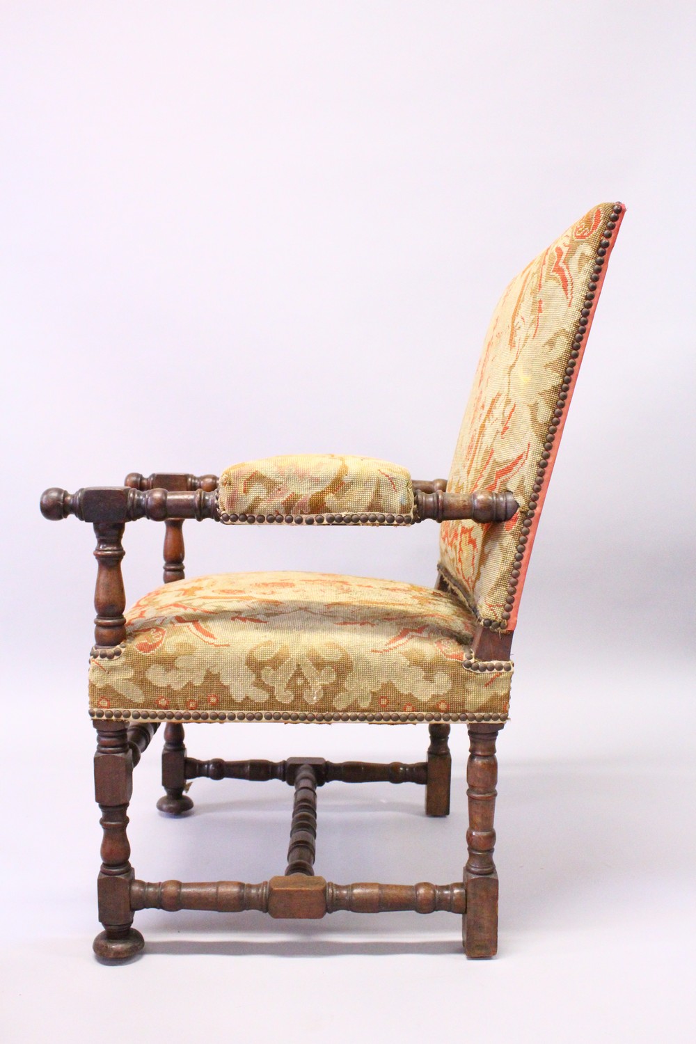 A GOOD PAR OF 19TH CENTURY WALNUT FRAMED OPEN ARMCHAIRS, with tapestry upholstered backs, arms and - Image 5 of 8