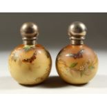 A VERY GOOD PAIR OF WEBB'S SCENT BOTTLES with screw off silver caps, London 1886 by SAMPSON