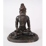 A VERY FINELY CARVED 19TH CENTURY STONE FIGURE OF A SIKH WORSHIPPER sitting cross legged, 11cm