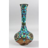 A SMALL 19TH CENTURY ENAMEL AND SILVERED PERSIAN BOTTLE VASE with cloisonne decoration and seed