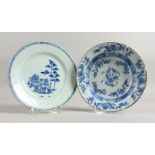 TWO CHINESE BLUE AND WHITE PLATES.