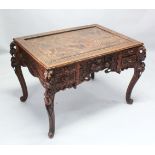 A LATE 19TH CENTURY JAPANESE SOFTWOOD TABLE, the rectangular top possibly carved with a dragon