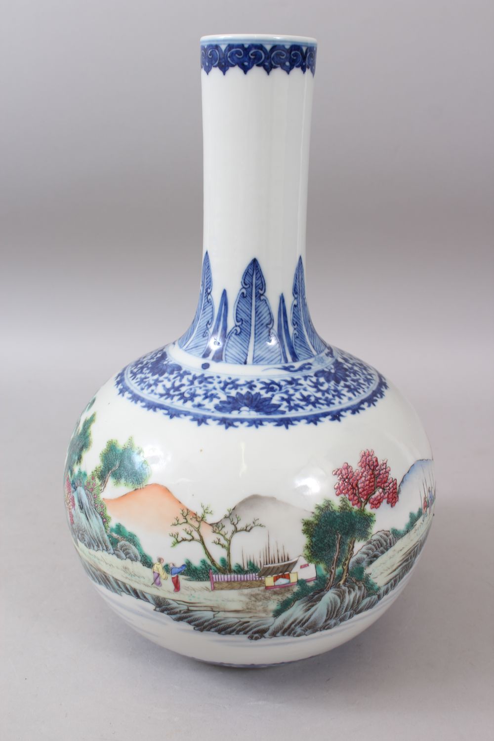 A LARGE 19TH-20TH CENTURY CHINESE BOTTLE VASE painted with a continuous scene of a lake view, - Image 4 of 12