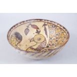 A RARE 10TH-12TH CENTURY PERSIAN CIRCULAR POTTERY BOWL, the centre painted with a bird and other