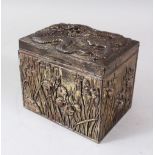 A GOOD JAPANESE / ORIENTAL MEIJI PERIOD BRONZE DRAGON BOX, the hinged box with high relief