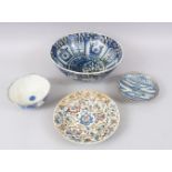 A COLLECTION OF FOUR 16TH-17TH CENTURY PERSIAN POTTERY PIECES, two bowls and two plates.
