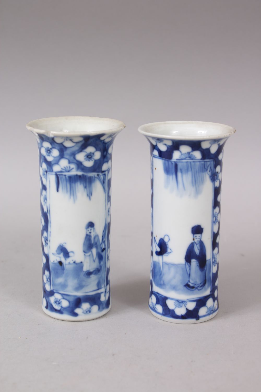 A PAIR OF 19TH CENTURY CHINESE MINIATURE BLUE & WHITE VASES, decorated with figures and - Image 3 of 4