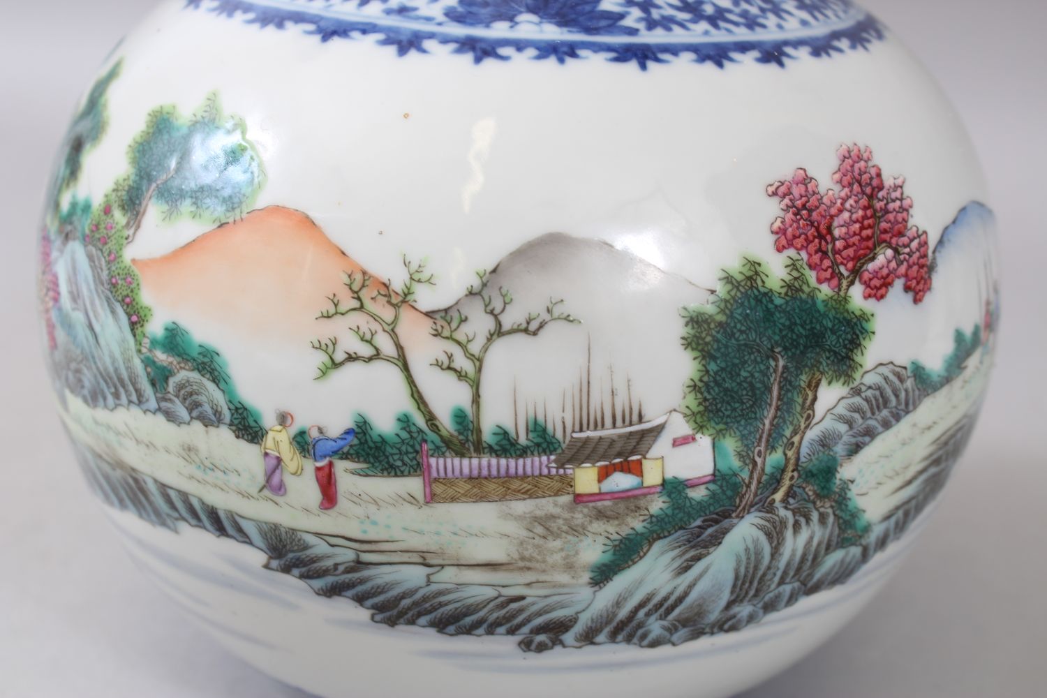 A LARGE 19TH-20TH CENTURY CHINESE BOTTLE VASE painted with a continuous scene of a lake view, - Image 5 of 12