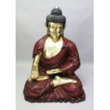 A LARGE PAINTED AND GILDED MODEL OF A SEATED BUDDHA, approx. 165cm high x 80cm wide x 75cm deep.