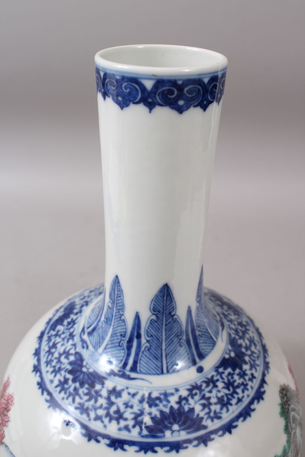 A LARGE 19TH-20TH CENTURY CHINESE BOTTLE VASE painted with a continuous scene of a lake view, - Image 9 of 12