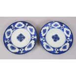 A PAIR OF 18TH CENTURY SIGNED BLUE AND WHITE PLATES made by Ali Mohammed, 21cm diameter.