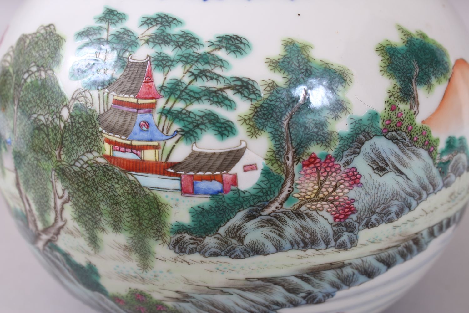 A LARGE 19TH-20TH CENTURY CHINESE BOTTLE VASE painted with a continuous scene of a lake view, - Image 6 of 12
