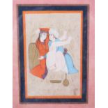 A 19TH CENTURY OR EARLIER PERSIAN EROTIC PICTURE, 16cm x 10cm, framed and glazed.