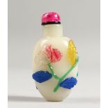 A CHINESE OVERLAY SNUFF BOTTLE with flowers. 625.