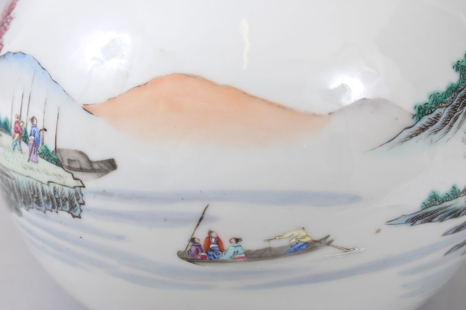 A LARGE 19TH-20TH CENTURY CHINESE BOTTLE VASE painted with a continuous scene of a lake view, - Image 8 of 12