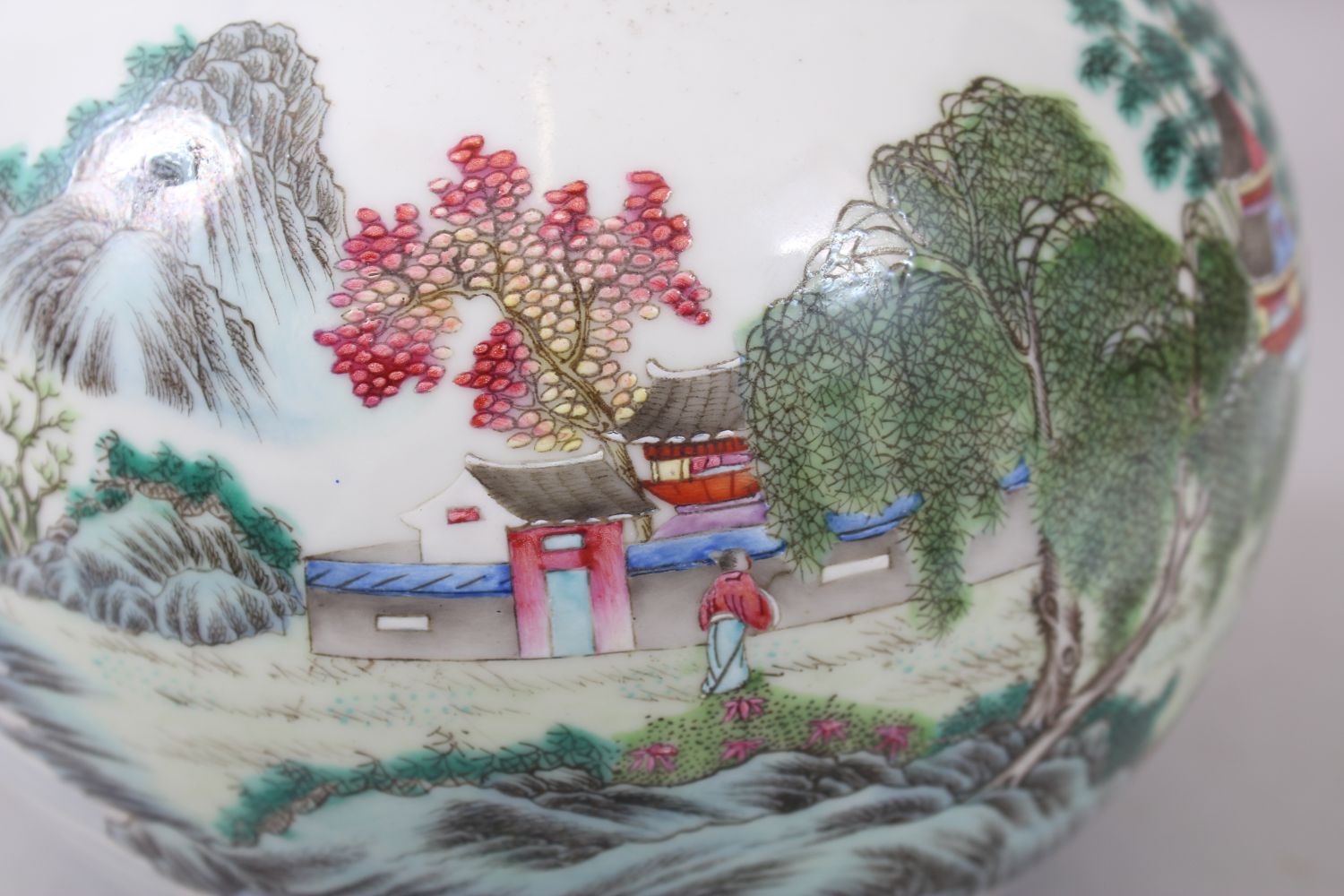 A LARGE 19TH-20TH CENTURY CHINESE BOTTLE VASE painted with a continuous scene of a lake view, - Image 7 of 12