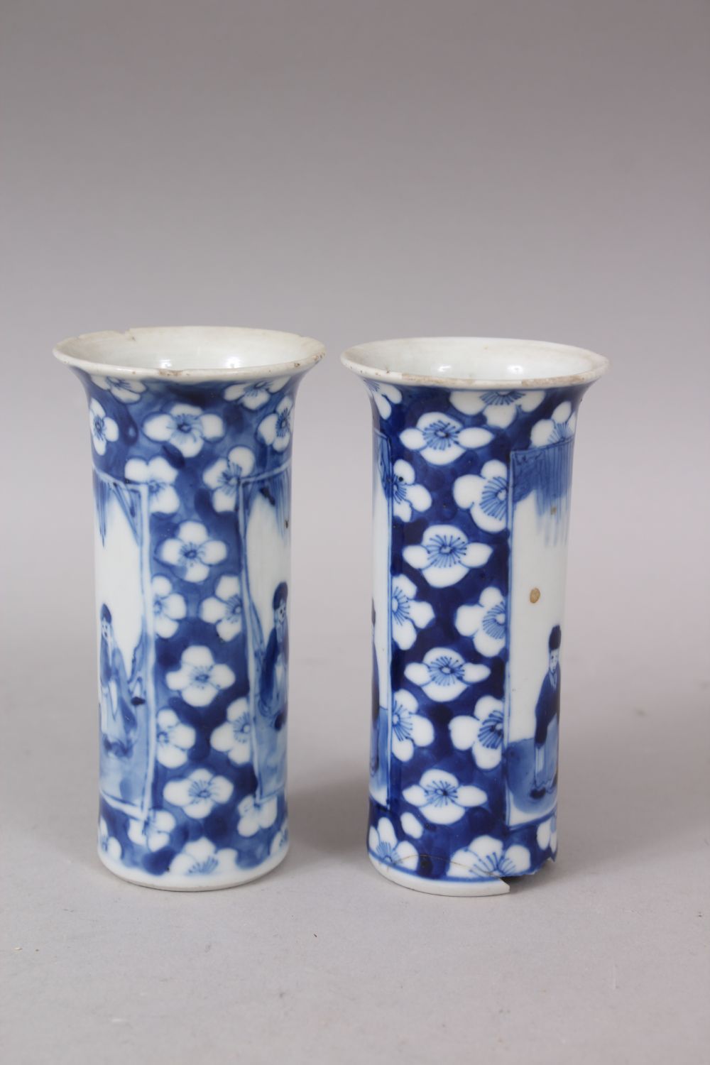 A PAIR OF 19TH CENTURY CHINESE MINIATURE BLUE & WHITE VASES, decorated with figures and - Image 2 of 4