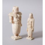 TWO 19TH CENTURY SRI LANKAN CARVED IVORY FIGURES OF MALE AND FEMALE.